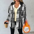thumbnail image 2 of Qetyuw Womens Sherpa Fleece Lined Jacket Plaid Button Down Shacket with Hood Winter Warm Coat Outwear with Pockets, 2 of 9