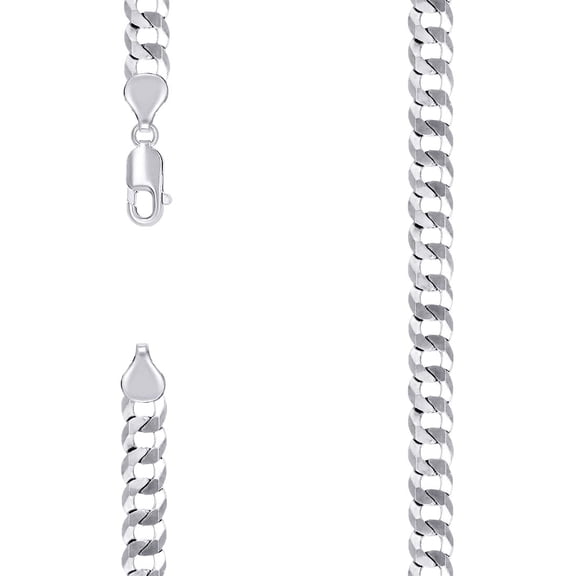 925 Sterling Silver Solid Super Flat Comfort Curb Chain Rhodium 7.2mm Necklace 26 Inch Chain Necklace for Women and Men