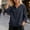 Navy, variant on Women's Cotton Linen V Neck 3/4 Sleeve Blouse Casual Loose Solid Color Tunic Tops with Side Slits