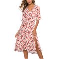 thumbnail image 2 of Qiopertar Mode Femmes Été Robe Décontractée Imprimée Col en V Manches Courtes Robe Ample Grandes Économies de Vacances! Moins de 5$ jusqu'à 90 % de Réduction, 2 of 8