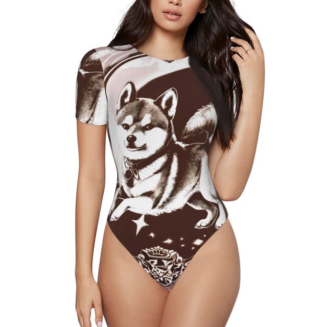 Balery Vintage Husky Dog Body de cuello redondo de manga corta para mujer Tops de manga corta Tops básicos-XX-Large