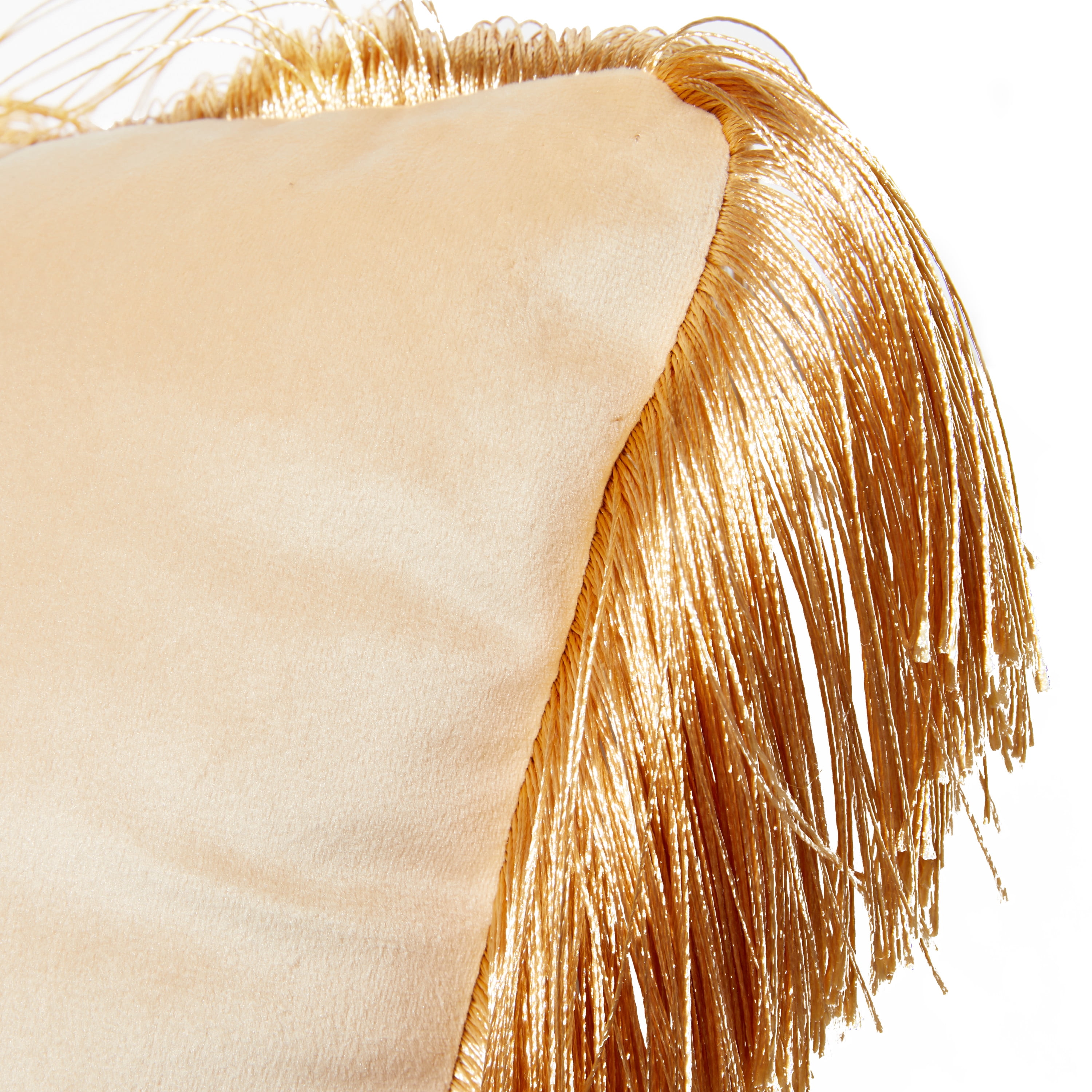 Decmode Square Tan Cotton Pillow With Gold Fringe Border, 20" X 20"