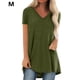thumbnail image 1 of Camiseta casual con cuello en V superior para mujer, paño de verano suelto de lino y algodón, verde, M sidaley AP001830-02, 1 of 7