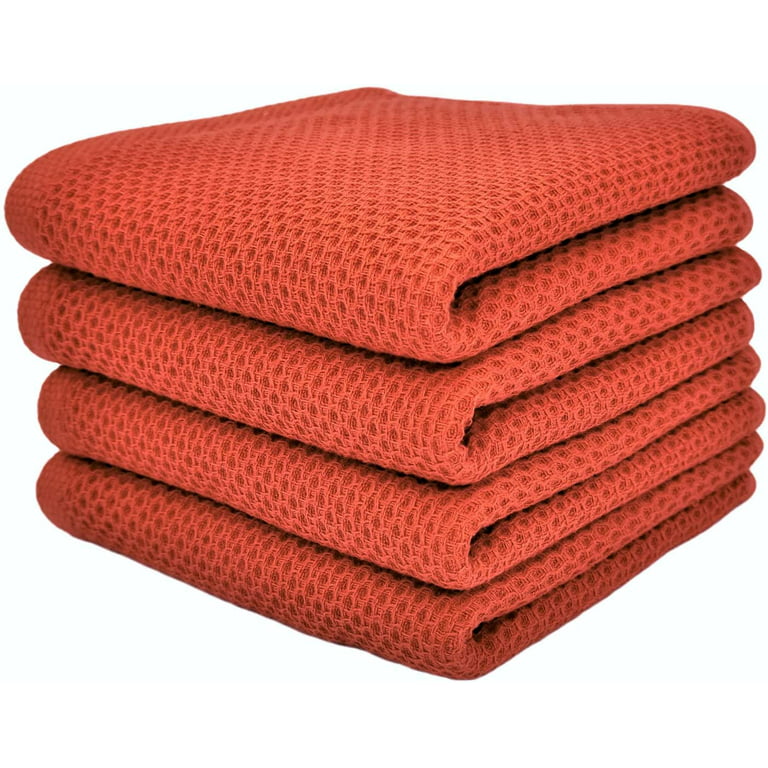 Smiry 100% Cotton Waffle Weave Kitchen Dish Towels, Ultra Soft Absorbent Quick  Drying Cleaning Towel, 13x28 Inches, 4-Pack, Brick Red 