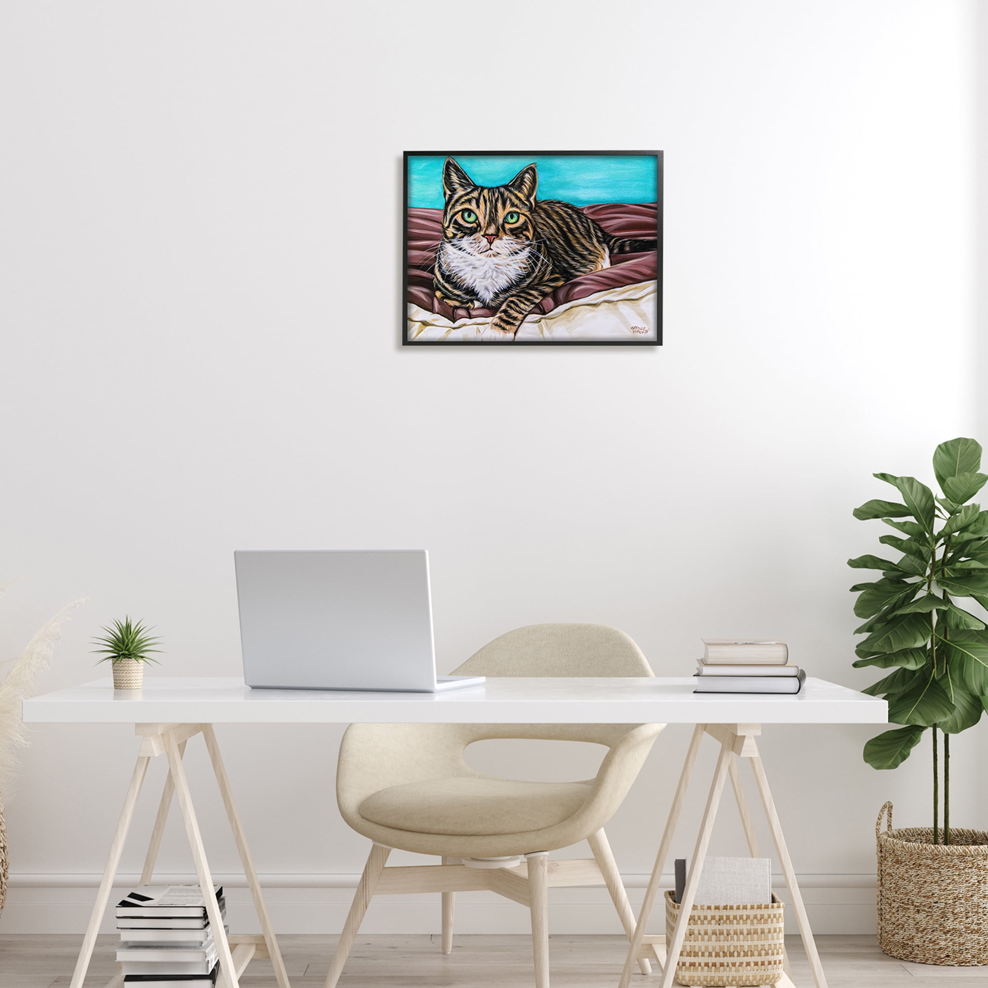 Stupell Industries Adorable Tabby Cat Green Eyes Cuddling Blanket Painting , 20 x 16, Design by Carolee Vitaletti