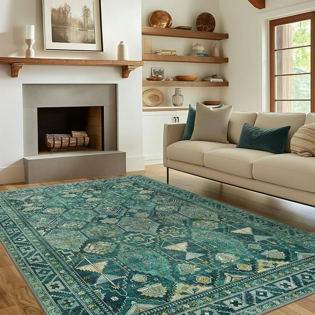 Area Rug x for Living Room Bedroom Dining Room Washable Rugs Vintage Distressed Print Carpet UltraThin Chenille Low Pile Lightweight Rug with Non Slip Backing Sepia