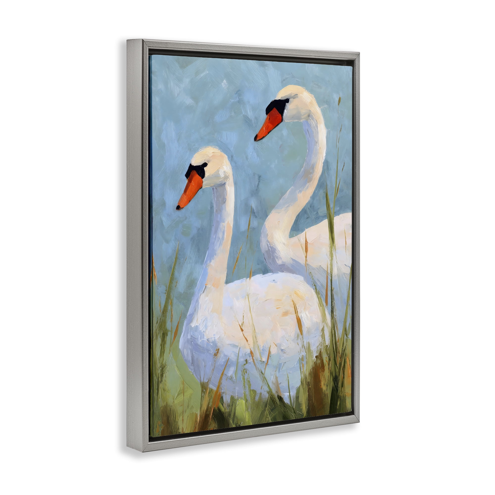Stupell Industries Long Necks Swan Pear Gray Framed Floater Canvas Wall Art, design by Petal Prints Design
