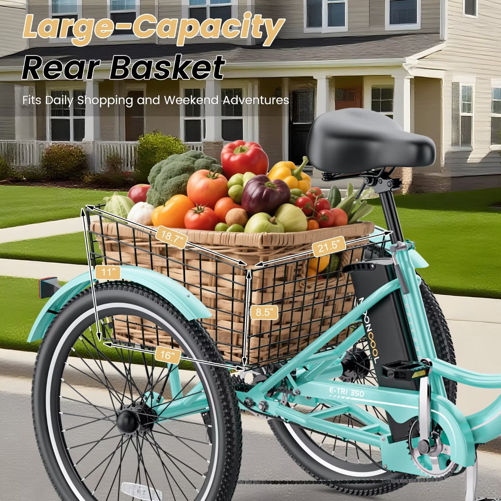 MOONCOOL 24"/26" Adult Electric Tricycle W/ Chain lock, Peak 700W 36V 10.4AH, 7 Speeds Step Through Electric Trike Motorized Three Wheel Electric Bikes w/ Large Basket for Women Men