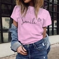 thumbnail image 2 of MIXUE Womens Summer Tops Letter Print Crew Neck Short Sleeve Fashion Casual Shirts For Women T-shirts Streetwear,Pink,M, 2 of 7
