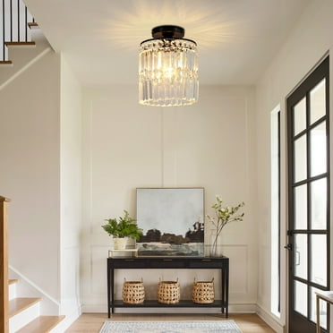 8" Modern Round Indoor Black Crystal Flush Mount Ceiling Light