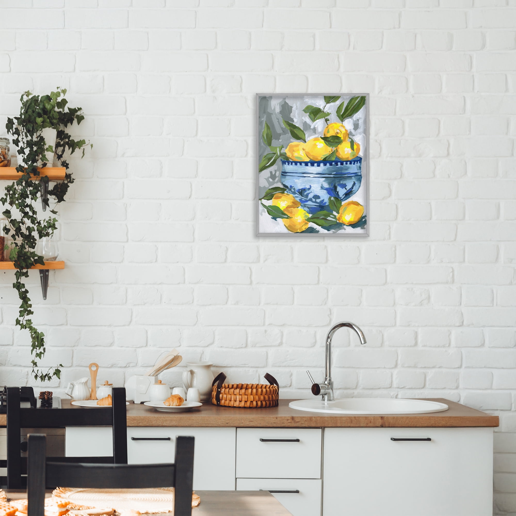 Stupell Industries Indigo & Lemon Bowl Gray Framed Giclee Art, design by Melissa Wang