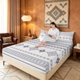 thumbnail image 3 of Manfei Southwestern Aztec Bed Sheets, Bohemian Blue Beige Fuul Size Sheets, Reversible 4pcs1 Flat Sheet + 1 Fitted Sheet + 2 Pillowcases, 3 of 6