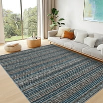FairOnly Blue 8'x10'Modern Striped Machine Washable Non Slip Area Rug for Bedroom Ultra Thin&Soft Low Pile Indoor Rug for Living Room Kitchen Dinning Room