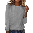 thumbnail image 1 of WTXUE T-Shirts Manches Longues, Col Rond pour Femmes Automne Hiver T-Shirt Rayé Décontracté Gris/rayé L, 1 of 5