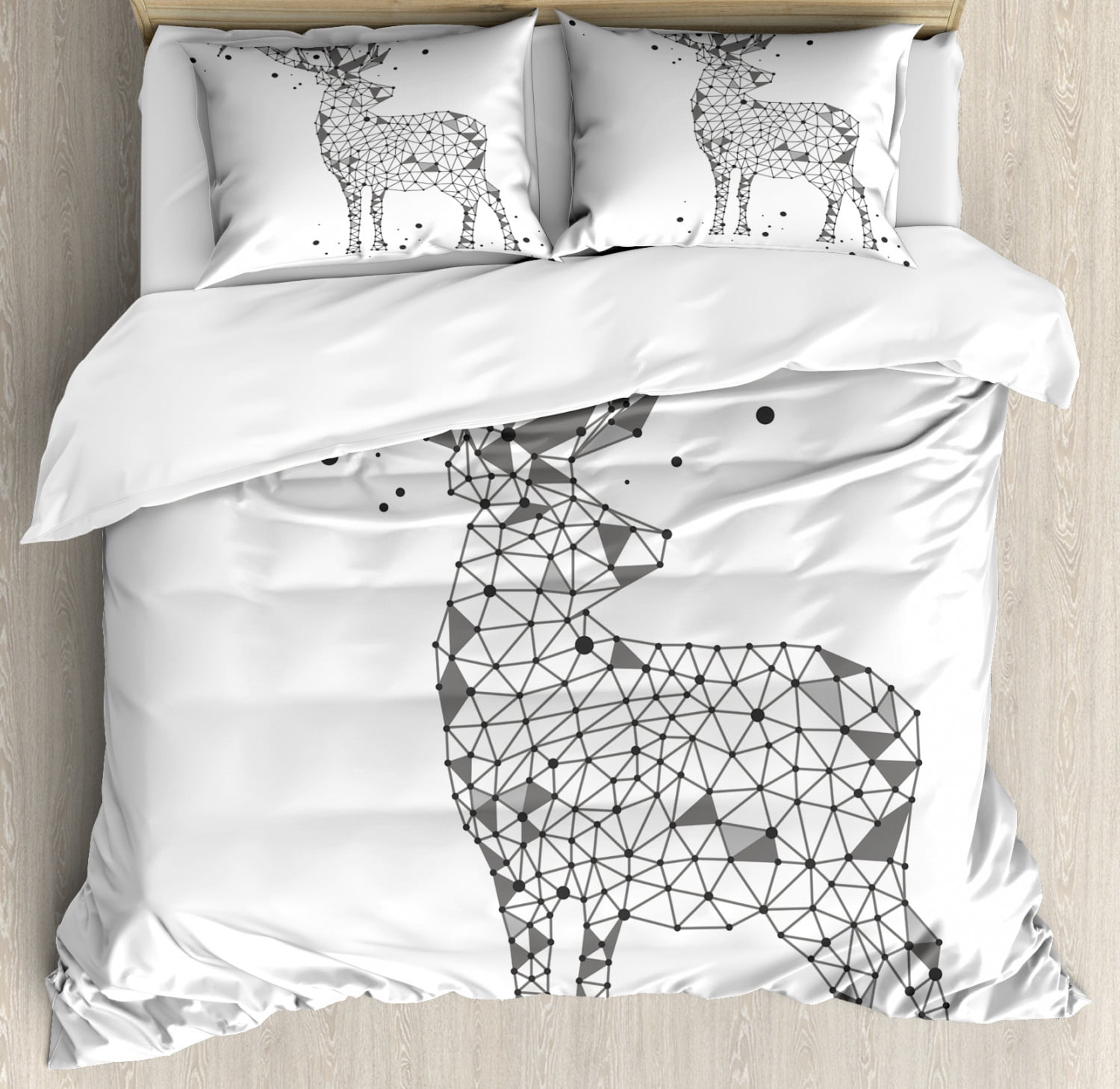Deer Hunting Duvet Cover Set King Size, Polygonal Look Wild Animal with