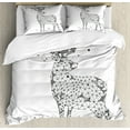 thumbnail image 1 of Deer Hunting Duvet Cover Set King Size, Polygonal Look Wild Animal with Horns Hipster Print, 3 Piece Bedding Set with 2 Pillow Shams, Dimgray Pale Taupe and Charcoal Grey, by Ambesonne, 1 of 3