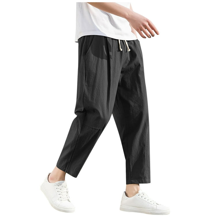 Guvpev Men's Casual Loose Pants Loose Fit Linen Comfortable Breathable Pants  - Dark Gray XXXXL 