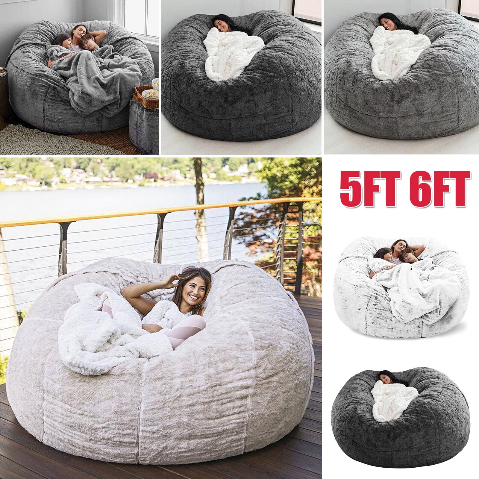 Multifunctional Bean Bag Chair, Large Adult Children's Living Room Furniture,  Soft And Comfortable Bean Bag Cover, Can Relax And Sleep Easy To Clean (NO  Filling) (White, 5FT) 