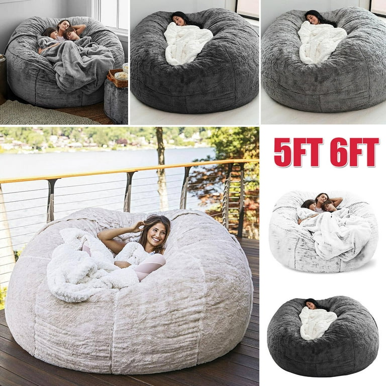 Multifunctional Bean Bag Chair, Large Adult Children's Living Room  Furniture, Soft And Comfortable Bean Bag Cover, Can Relax And Sleep Easy To  Clean (NO Filling) (Snow white Grey, 5FT) 
