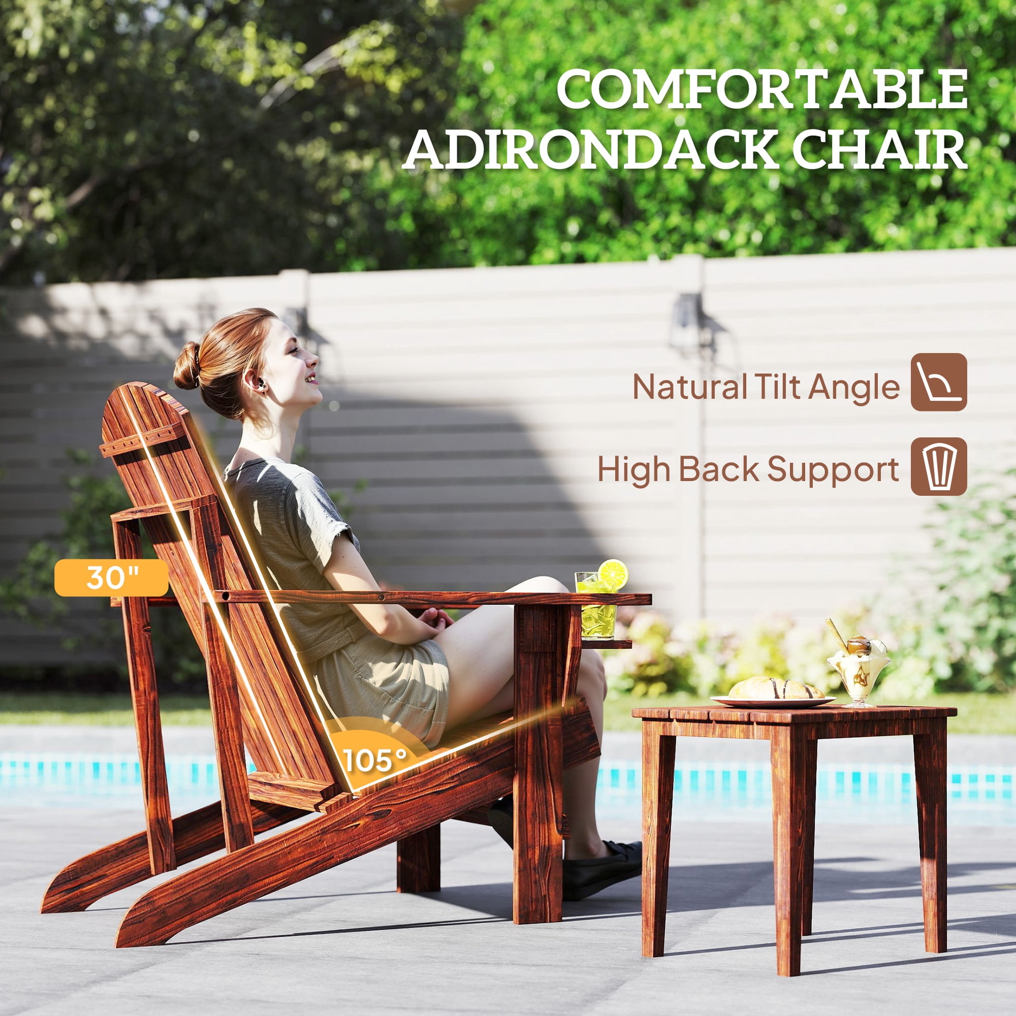 Outsunny Oversized Adirondack Chair, Outdoor Fire Pit and Porch Seating, Classic Log Lounge w/ Built-in Cupholder for Patio, Backyard, Brown