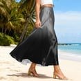 thumbnail image 4 of LWavelet Women Ombre Satin Maxi Skirt Elastic High Waist With Pockets Elegant Evening Long Skirt Black S, 4 of 5