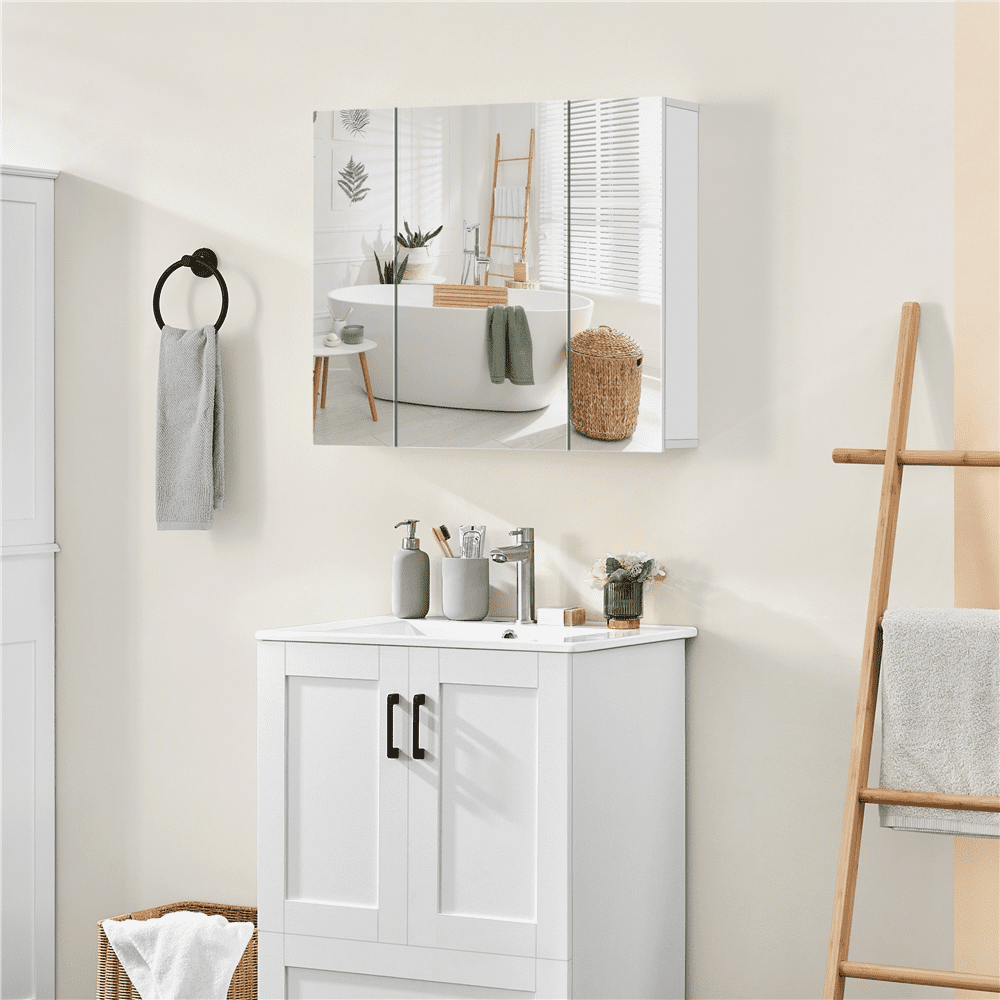 Renwick Frameless Mirror Cabinet with Storage and Adjustable Shelf, White