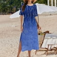 thumbnail image 4 of Ovzne Robes Grande Taille pour Femmes Rondes Robe Femme Robe Décontractée d'Été Robe de Printemps à Manches Courtes avec Poches Robe de Plage Décontractée Robe Femme à Manches Courtes Imprimée Transparente, 4 of 7