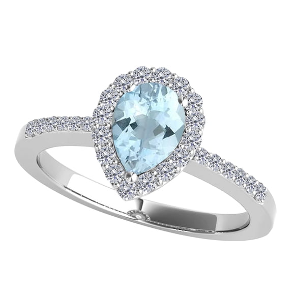 Mauli Jewels Rings for Women 1.46 Carat Diamond and Pear Shaped Aquamarine Prong 10K White Gold