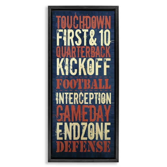 Stupell Industries Rustic Football Phrases Art for Kids Painting Black Floater Framed Canvas Art Print Wall Art, 11 x 25