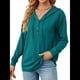 thumbnail image 1 of Sudadera con Capucha para Mujer, de Punto, de Larga, con Cordón Ajustable, Botones, Cuello en V, Informal, Tipo Jersey, con Capucha Azul Pavo Real S, 1 of 9