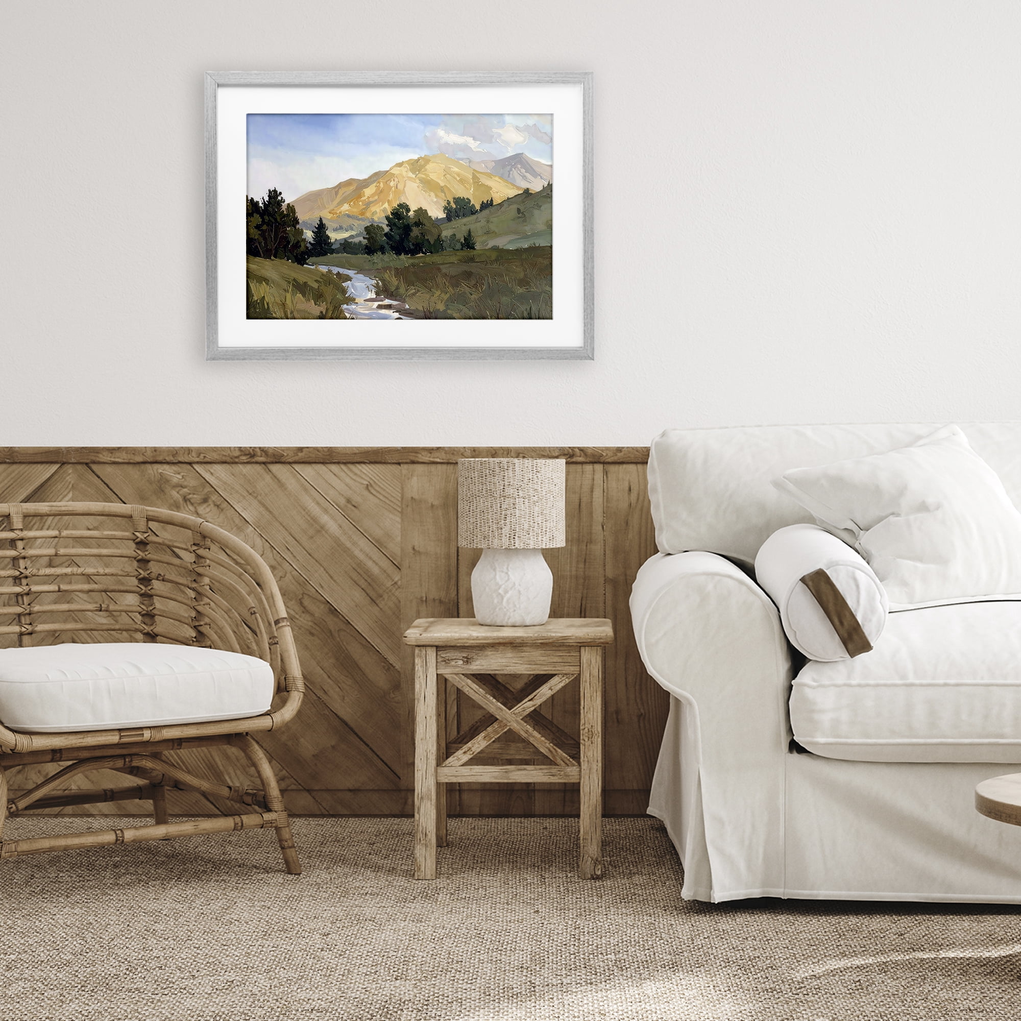 Stupell Industries Mountain Divide Valley Gray Framed Print Under Glass, design by Alonza Saunders