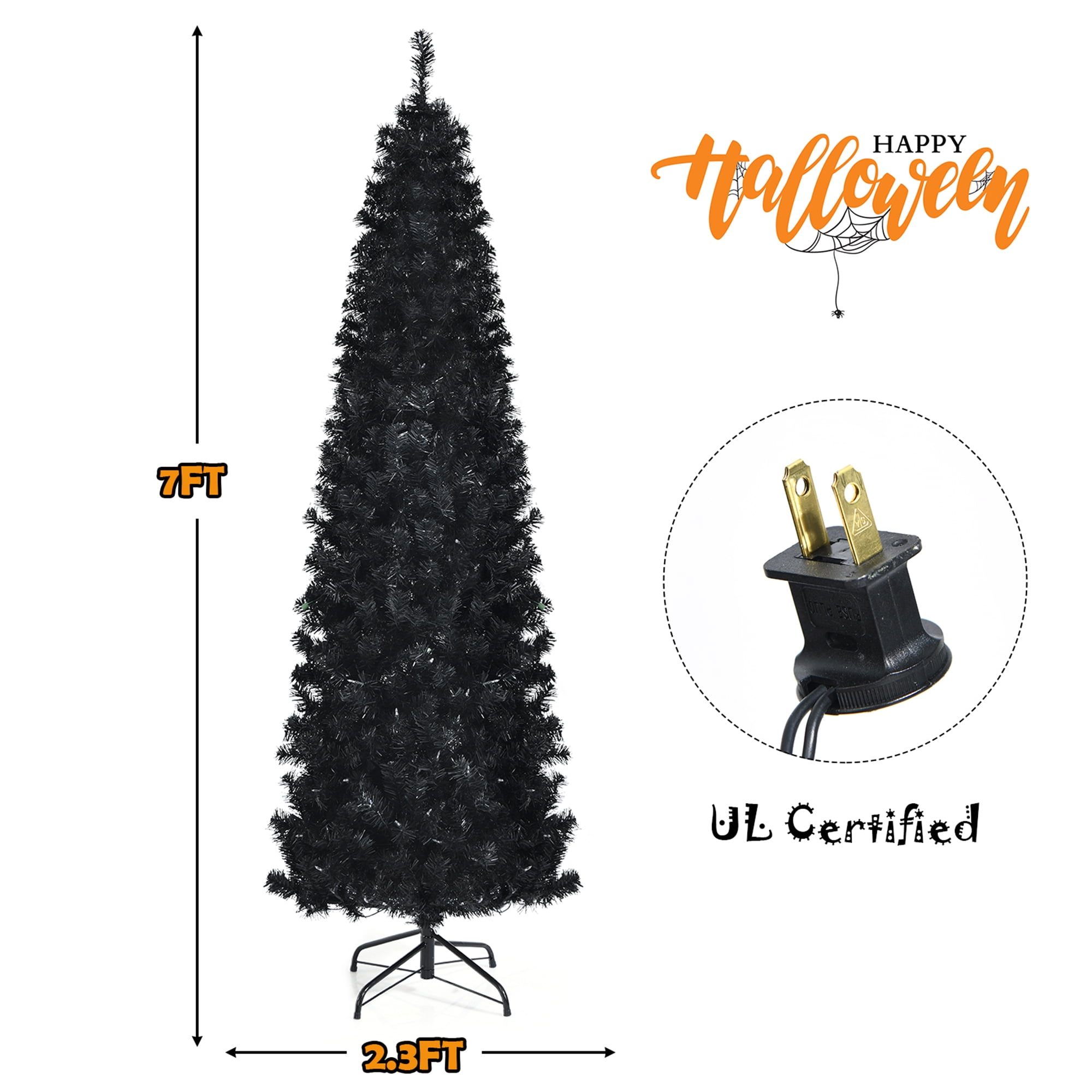 Gymax 7 ft Artificial PVC Slim Pencil Christmas Tree Pre lit Black Halloween Tree Walmart