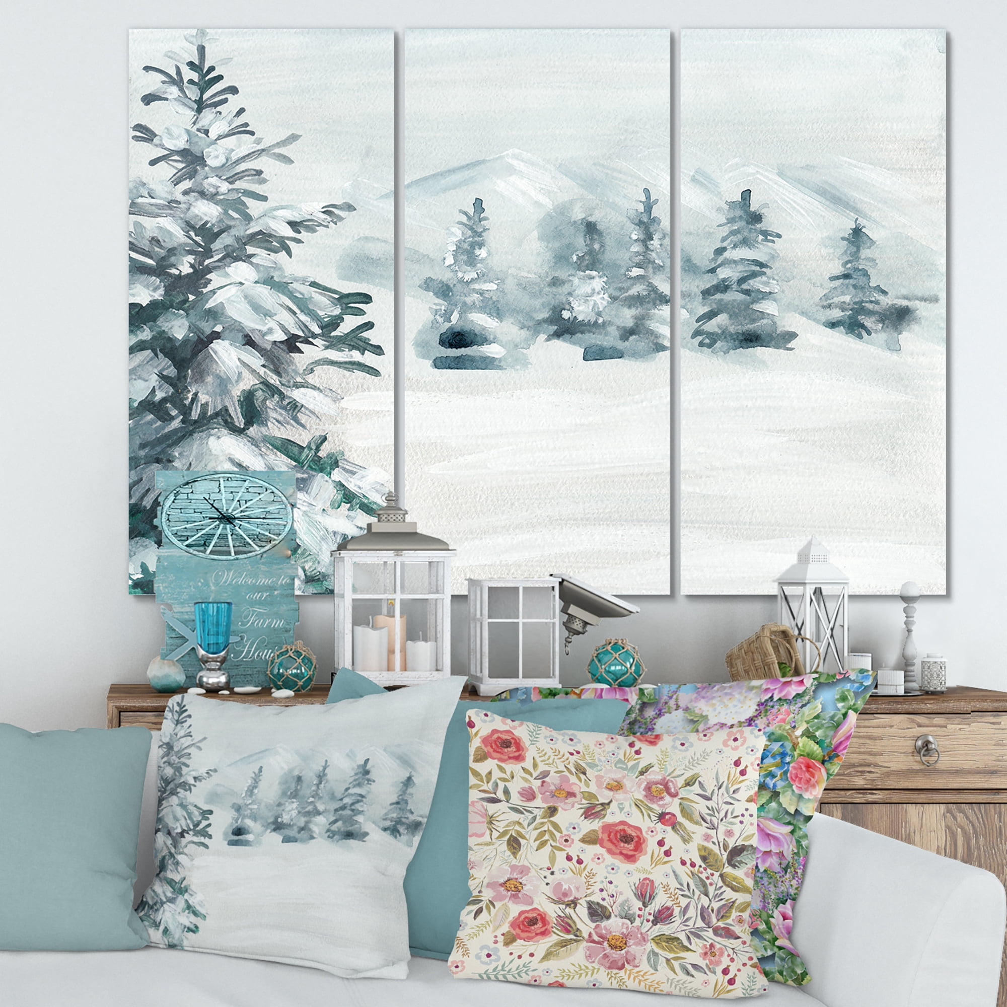 Designart ' Snowy Pine Trees On Mountain ' Traditional Canvas Wall Art Print