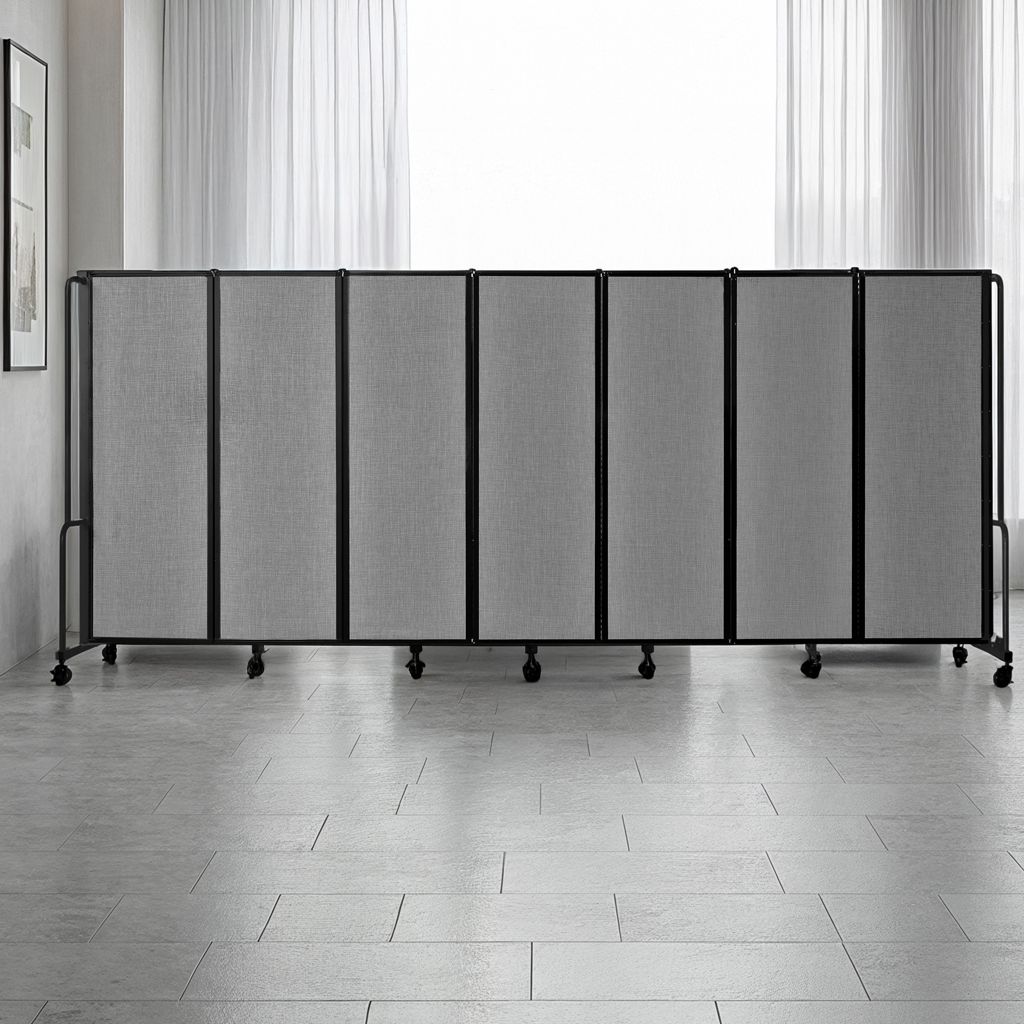 Hampden Furnishings Otis Collection Portable Room Divider, 7 Grey Panels, Black Frame
