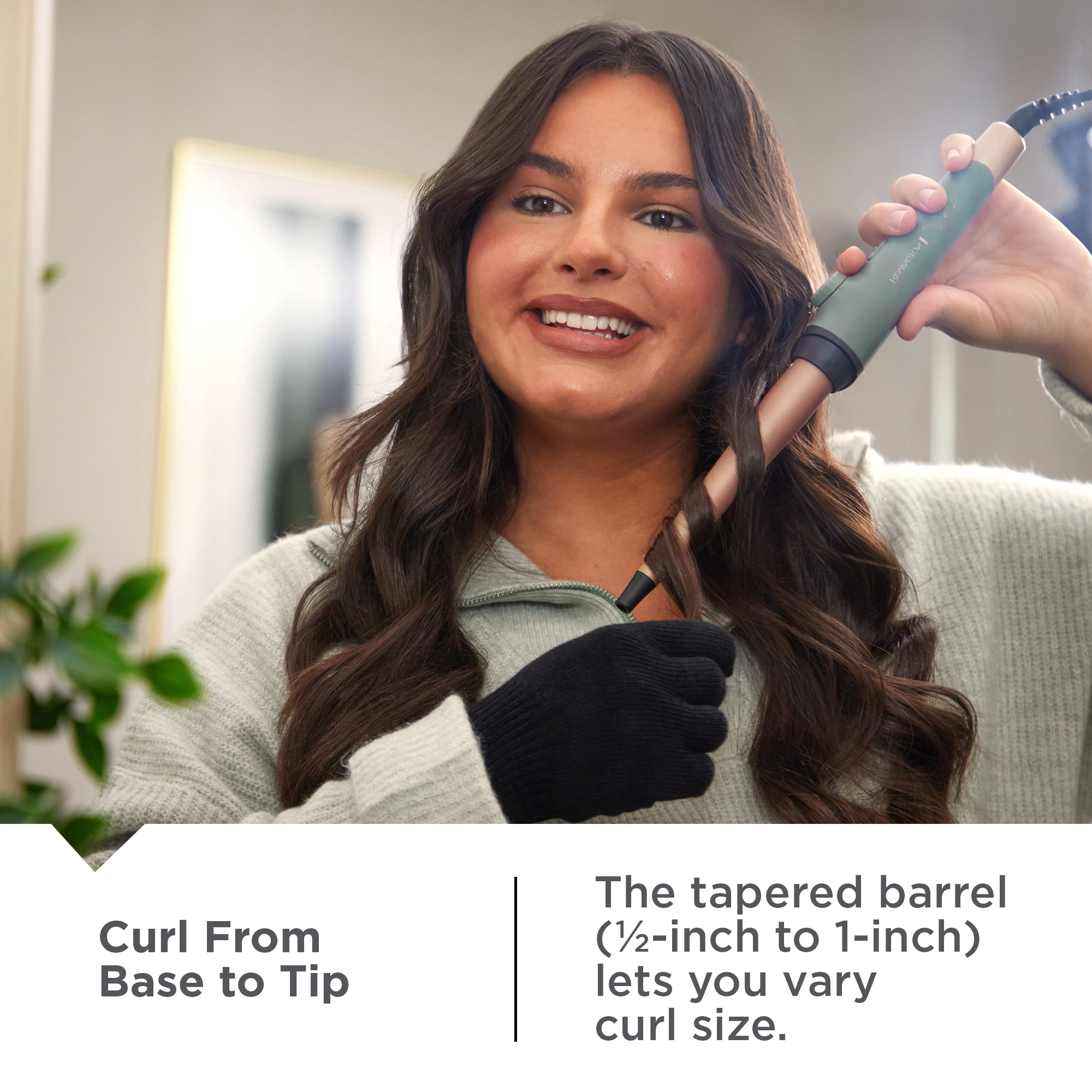 REMINGTON Botanicals Collection ½”-1” Tapered Curling Wand with Plant-Based Micro-Conditioners and Grip-Tech Technology, Green