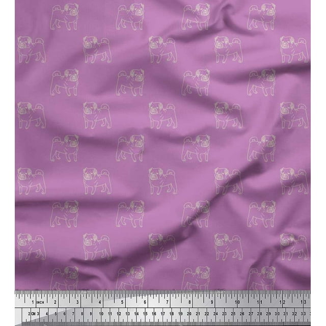 Soimoi Poly Georgette Fabric Pug Dog Print Fabric by Yard 42 Inch Wide