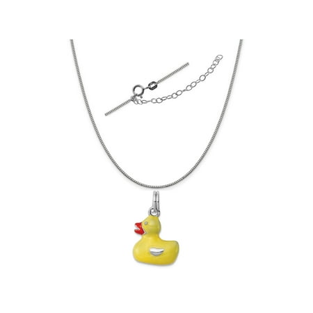 Enamel Sterling Silver Charm - Sterling Silver Anti-Tarnish Treated Enamel Duck Charm on a Box Chain, 18
