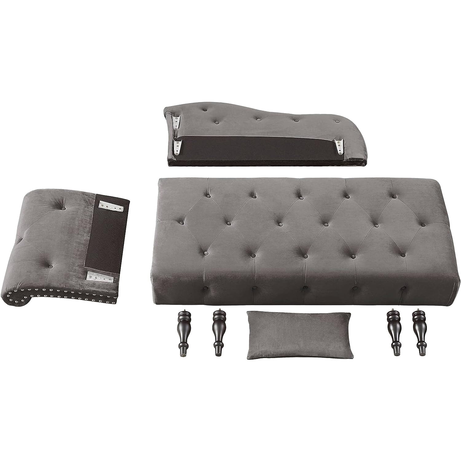 Miniyam Velvet Chaise Lounge, Tufted Accent Chaise Chair with Pillow for Living Room Bedroom, Gray