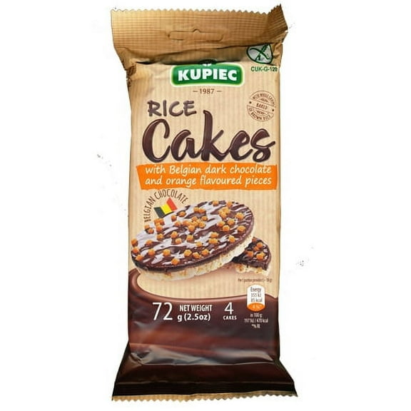 Kupiec Rice Cakes with Belgian Dark Chocolate and Orange Flavored Pieces 72g