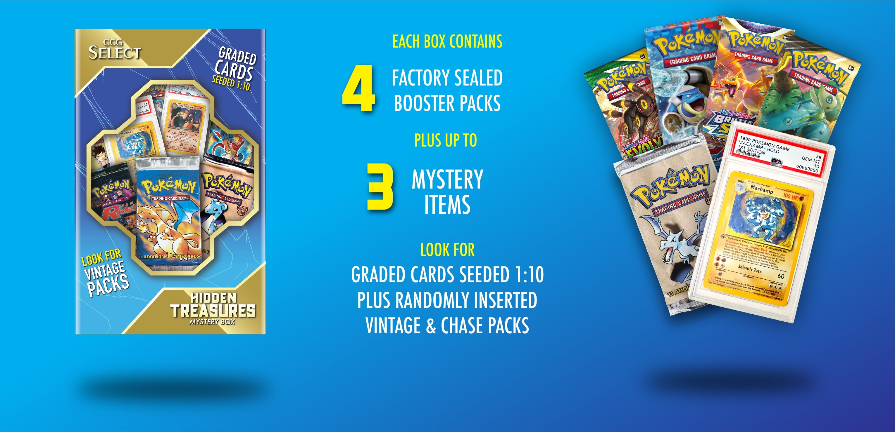 CCG Select | Hidden Treasures Mystery Box | 4 Booster Packs + Bonus Items | Compatible with Pokemon Cards