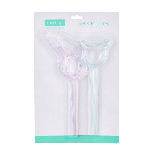 Set de Cuatro Popotes My Shop de Plástico para Bebidas