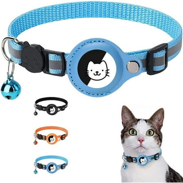 Cat Collar with AirTag Holder and Bell Reflective and Adjustable Belt with Safety Breakaway Buckle for Cats Dogs Kitten and Puppy(Blue)