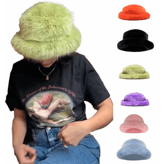 Yoyauz Winter Plush Bucket Hat for Women Faux Fur Fisherman Cap Hat Warmer Mink Hat Streetwear Accessory