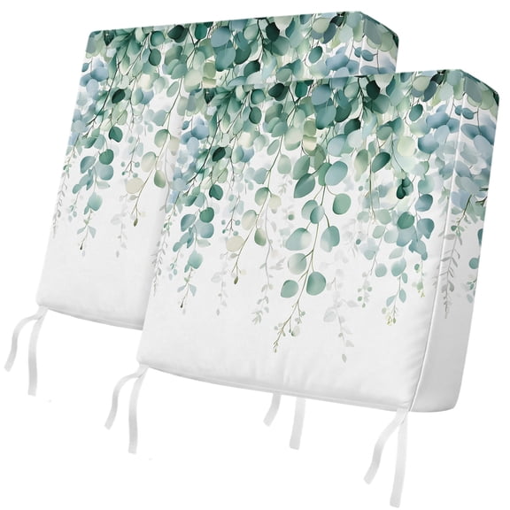 Outdoor Patio Cushion Covers 2 Pack Sage Green Eucalyptus Leaves Chair Pads Slipcovers with Ties & Zipper Waterproof Seat Cover Set Leaf Plant Seat Cushion Covers for Outdoor Couch Sofa 24x24 Inch