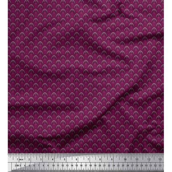 Soimoi Silk Fabric Dot & Curve Block Print Fabric by the Yard 42 Inch Wide