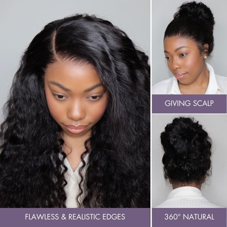 LUVME 14" Water Wave 360 Lace Flexi-Fit Invisi Drawstring Cap Long Wig 100% Human Hair Pre-bleached & Pre-plucked & Pre-Cut Lace