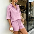 thumbnail image 5 of Mifsaly Short Outfits for Women 2 Piece Sets Short Sleeve Button Down Henley Shirts and Drawstring Shorts Casual Summer Beach Vacation Lounge Matching Clothes Pink,XL, 5 of 9