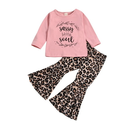

Suanret Toddler Baby Girls Clothes Long Sleeve T-Shirt Tops and Leopard Pants Leggings Fall Winter Outfits Pink 18-24 Months
