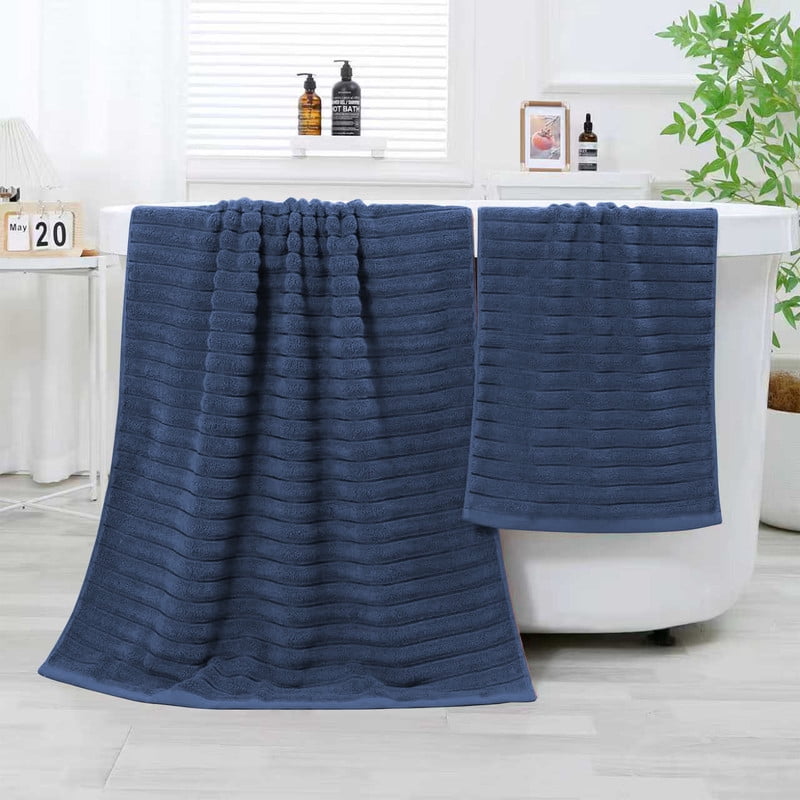 JML Blue Bath Towel Set of 8 Pieces - Cotton Blend Highly Absorbent Towels for Bathroom, 2 Soft Bath Towels, 2 Hand Towels, 4 Washcloths