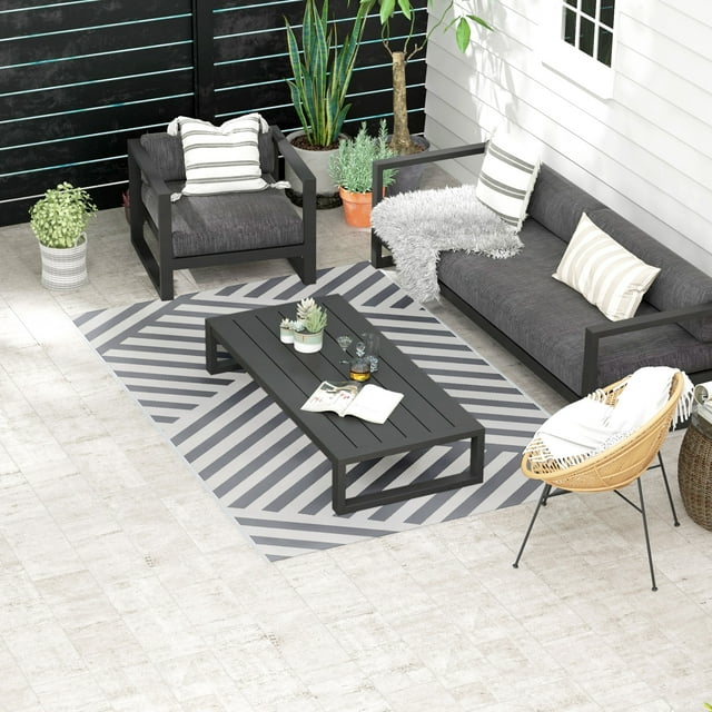 Reversible Outdoor RV Rug, 6' x 9' Patio Floor Mat, Grey and Cream